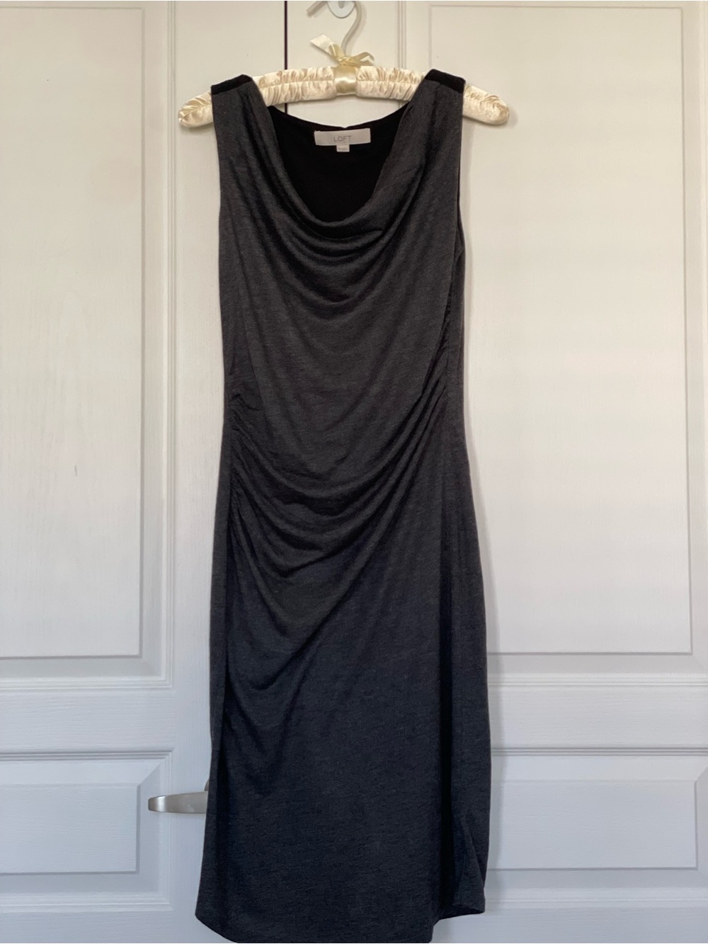 LOFT Dark Charcoal Sleeveless Cowl Neck Midi Dress